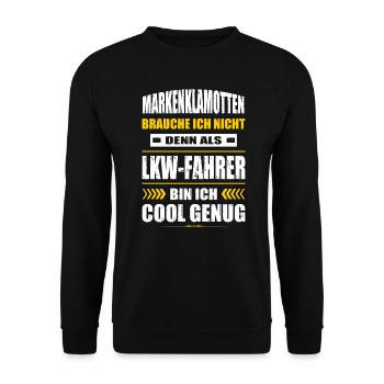 Markenklamotten Brauche Ich Nicht LKW-Fahrer - Unisex Pullover - Schwarz - Vorne - Alina (178cm) & Michal (187cm)