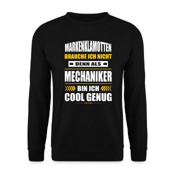 Markenklamotten Brauche Ich Nicht Mechaniker - Unisex Pullover - Schwarz - Vorne - Alina (178cm) & Michal (187cm)