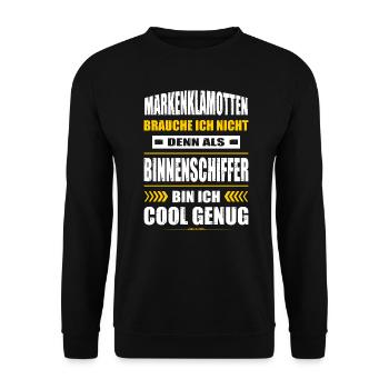 Markenklamotten Brauche Ich Nicht Binnenschiffer - Unisex Pullover - Schwarz - Vorne - Alina (178cm) & Michal (187cm)