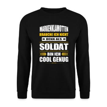 Markenklamotten Brauche Ich Nicht Soldat Soldaten - Unisex Pullover - Schwarz - Vorne - Alina (178cm) & Michal (187cm)