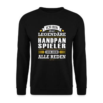 Dieser Legendäre Handpanspieler Von Dem Alle Reden - Unisex Pullover - Schwarz - Vorne - Alina (178cm) & Michal (187cm)