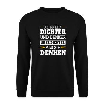 Kein Dichter & Denker Aber Dichter Als Die Denken - Unisex Pullover - Schwarz - Vorne - Alina (178cm) & Michal (187cm)