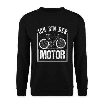 Mountainbike Fahrrad Radsport Ich Bin Der Motor - Unisex Pullover - Schwarz - Vorne - Alina (178cm) & Michal (187cm)