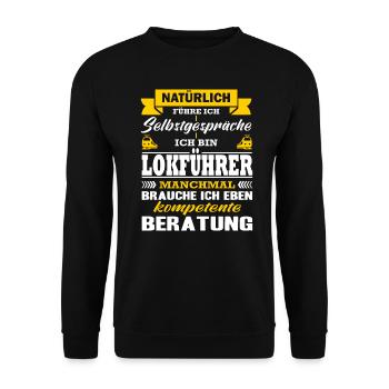 Zugfahrer Zugführer Selbstgespräche Lokführer Zug - Unisex Pullover - Schwarz - Vorne - Alina (178cm) & Michal (187cm)