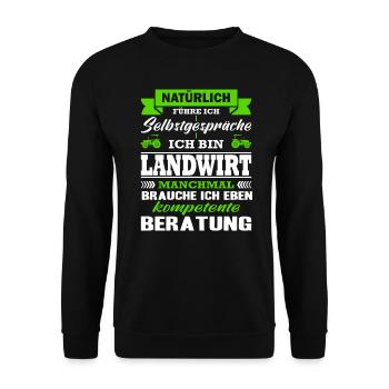 Landwirt Natürlich Führe Ich Selbstgespräche - Unisex Pullover - Schwarz - Vorne - Alina (178cm) & Michal (187cm)