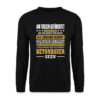 Betonbauer Spruch Stahlbetonbauer Plattenbauer - Unisex Pullover - Schwarz - Vorne - Alina (178cm) & Michal (187cm)