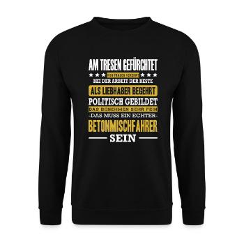 Betonmischfahrer LKW-Fahrer Trucker Betonmischer - Unisex Pullover - Schwarz - Vorne - Alina (178cm) & Michal (187cm)