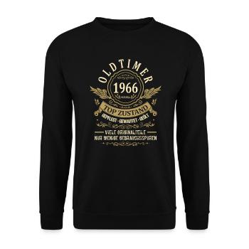 Geburtsjahr 1966 Geburtstag Oldtimer Top Zustand - Unisex Pullover - Schwarz - Vorne - Alina (178cm) & Michal (187cm)