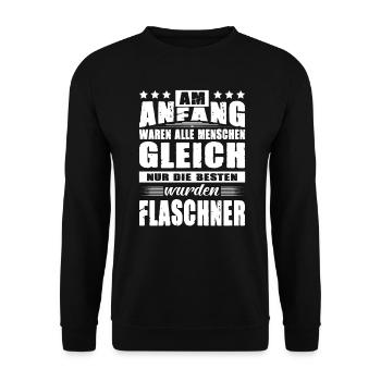 Am Anfang Waren Alle Menschen Gleich Flaschner - Unisex Pullover - Schwarz - Vorne - Alina (178cm) & Michal (187cm)