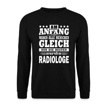 Am Anfang Waren Alle Menschen Gleich Radiologe - Unisex Pullover - Schwarz - Vorne - Alina (178cm) & Michal (187cm)