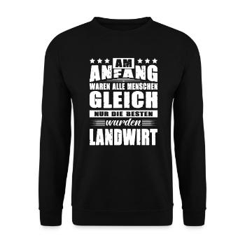 Am Anfang Waren Alle Menschen Gleich Landwirt - Unisex Pullover - Schwarz - Vorne - Alina (178cm) & Michal (187cm)