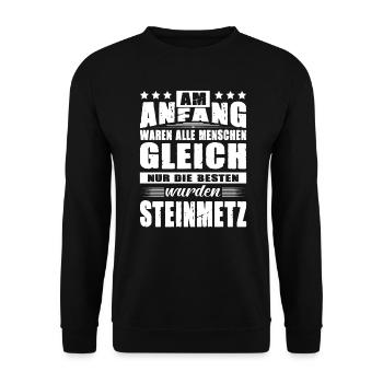 Am Anfang Waren Alle Menschen Gleich Steinmetz - Unisex Pullover - Schwarz - Vorne - Alina (178cm) & Michal (187cm)