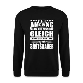 Am Anfang Waren Alle Menschen Gleich Bootsbauer - Unisex Pullover - Schwarz - Vorne - Alina (178cm) & Michal (187cm)