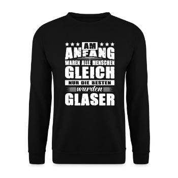 Am Anfang Waren Alle Menschen Gleich Glaser - Unisex Pullover - Schwarz - Vorne - Alina (178cm) & Michal (187cm)