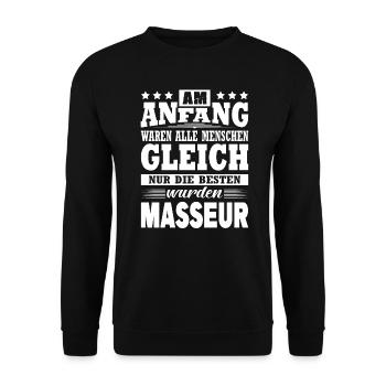 Am Anfang Waren Alle Menschen Gleich Masseur - Unisex Pullover - Schwarz - Vorne - Alina (178cm) & Michal (187cm)