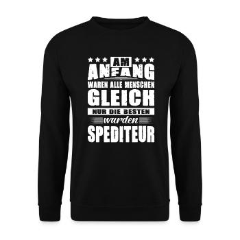Am Anfang Waren Alle Menschen Gleich Spediteur - Unisex Pullover - Schwarz - Vorne - Alina (178cm) & Michal (187cm)