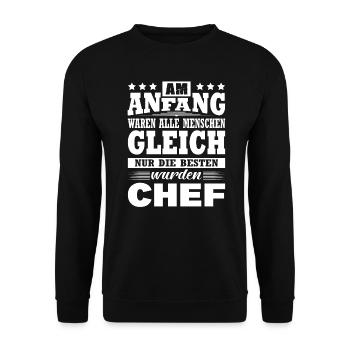 Am Anfang Waren Alle Menschen Gleich Chef - Unisex Pullover - Schwarz - Vorne - Alina (178cm) & Michal (187cm)
