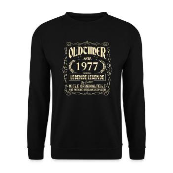 Oldtimer 1977 Geburtstag Lebende Legende Vintage - Unisex Pullover - Schwarz - Vorne - Alina (178cm) & Michal (187cm)