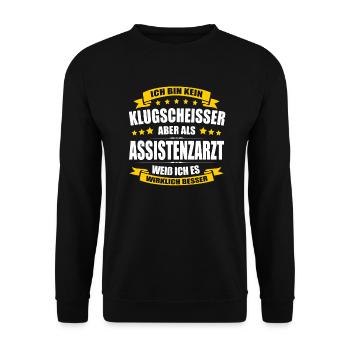 Ich Bin Kein Klugscheisser Assistenzarzt Arzt - Unisex Pullover - Schwarz - Vorne - Alina (178cm) & Michal (187cm)
