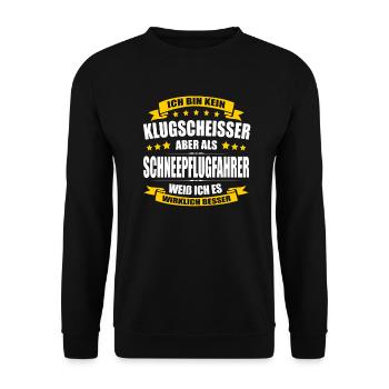 Ich Bin Kein Klugscheisser Schneepflugfahrer - Unisex Pullover - Schwarz - Vorne - Alina (178cm) & Michal (187cm)