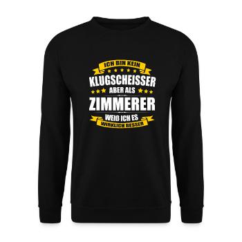 Ich Bin Kein Klugscheisser Zimmerer Zimmermann - Unisex Pullover - Schwarz - Vorne - Alina (178cm) & Michal (187cm)
