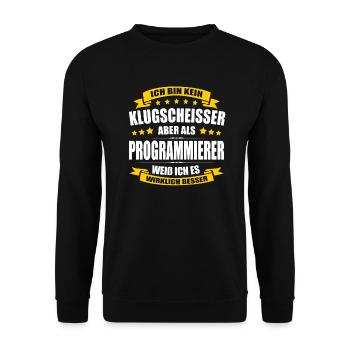 Ich Bin Kein Klugscheisser Programmierer Spruch IT - Unisex Pullover - Schwarz - Vorne - Alina (178cm) & Michal (187cm)