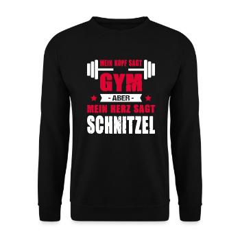 Mein Kopf Sagt Gym Aber Mein Herz Sagt Schnitzel - Unisex Pullover - Schwarz - Vorne - Alina (178cm) & Michal (187cm)