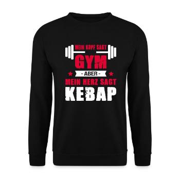 Mein Kopf Sagt Gym Mein Herz Sagt Kebap Cheatday - Unisex Pullover - Schwarz - Vorne - Alina (178cm) & Michal (187cm)