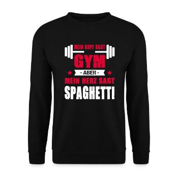 Mein Kopf Sagt Gym Aber Mein Herz Sagt Spaghetti - Unisex Pullover - Schwarz - Vorne - Alina (178cm) & Michal (187cm)