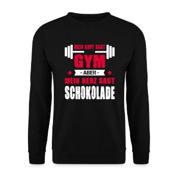 Mein Kopf Sagt Gym Aber Mein Herz Sagt Schokolade - Unisex Pullover - Schwarz - Vorne - Alina (178cm) & Michal (187cm)