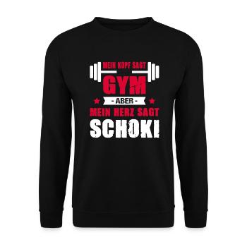 Mein Kopf Sagt Gym Mein Herz Sagt Schoki Cheatday - Unisex Pullover - Schwarz - Vorne - Alina (178cm) & Michal (187cm)