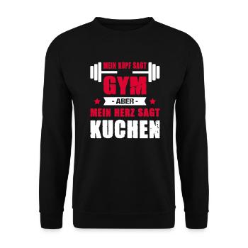 Mein Kopf Sagt Gym Mein Herz Sagt Kuchen Cheatday - Unisex Pullover - Schwarz - Vorne - Alina (178cm) & Michal (187cm)