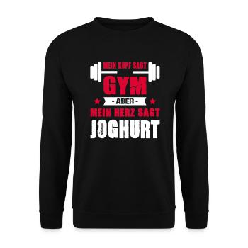 Mein Kopf Sagt Gym Mein Herz Sagt Joghurt Cheatday - Unisex Pullover - Schwarz - Vorne - Alina (178cm) & Michal (187cm)