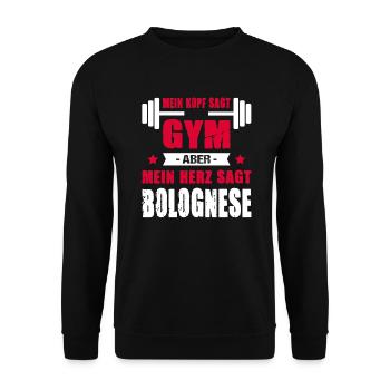 Mein Kopf Sagt Gym Aber Mein Herz Sagt Bolognese - Unisex Pullover - Schwarz - Vorne - Alina (178cm) & Michal (187cm)