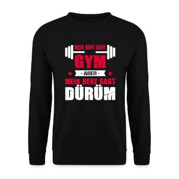 Mein Kopf Sagt Gym Mein Herz Sagt Dürüm - Unisex Pullover - Schwarz - Vorne - Alina (178cm) & Michal (187cm)