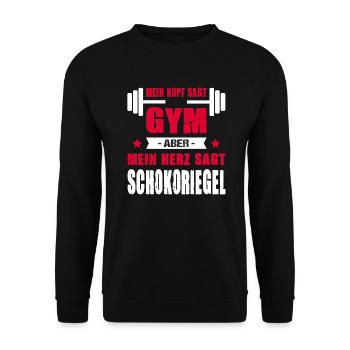 Mein Kopf Sagt Gym Mein Herz Sagt Schokoriegel - Unisex Pullover - Schwarz - Vorne - Alina (178cm) & Michal (187cm)