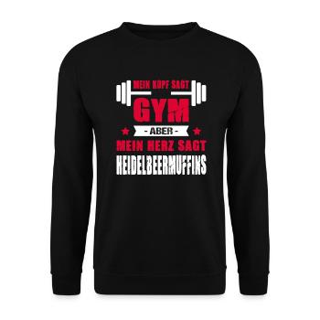 Kopf Sagt Gym Mein Herz Sagt Heidelbeermuffins - Unisex Pullover - Schwarz - Vorne - Alina (178cm) & Michal (187cm)