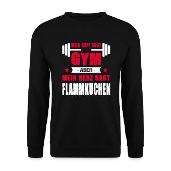 Mein Kopf Sagt Gym Aber Mein Herz Sagt Flammkuchen - Unisex Pullover - Schwarz - Vorne - Alina (178cm) & Michal (187cm)