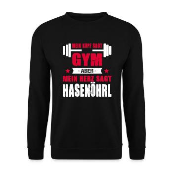 Mein Kopf Sagt Gym Aber Mein Herz Sagt Hasenöhrl - Unisex Pullover - Schwarz - Vorne - Alina (178cm) & Michal (187cm)