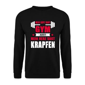 Mein Kopf Sagt Gym Mein Herz Sagt Krapfen - Unisex Pullover - Schwarz - Vorne - Alina (178cm) & Michal (187cm)
