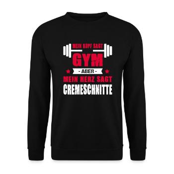 Kopf Sagt Gym Aber Mein Herz Sagt Cremeschnitte - Unisex Pullover - Schwarz - Vorne - Alina (178cm) & Michal (187cm)