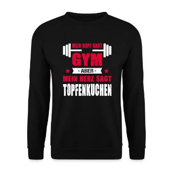Mein Kopf Sagt Gym Mein Herz Sagt Topfenkuchen - Unisex Pullover - Schwarz - Vorne - Alina (178cm) & Michal (187cm)