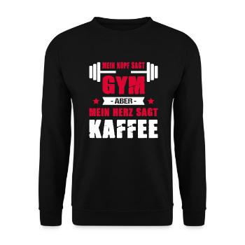 Mein Kopf Sagt Gym Mein Herz Sagt Kaffee Cheatday - Unisex Pullover - Schwarz - Vorne - Alina (178cm) & Michal (187cm)