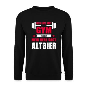 Mein Kopf Sagt Gym Mein Herz Sagt Altbier Cheatday - Unisex Pullover - Schwarz - Vorne - Alina (178cm) & Michal (187cm)