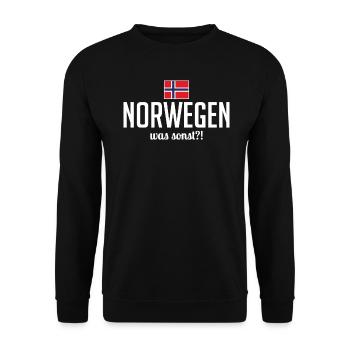 Norwegen was sonst Spruch Skandinavien Urlaub - Unisex Pullover - Schwarz - Vorne - Alina (178cm) & Michal (187cm)