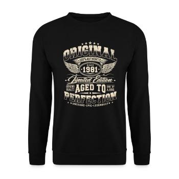Vintage 1981 Vintage Rétro Cadeau d’anniversaire - Sweat-shirt Unisexe - noir - Devant - Alina (178cm) & Michal (187cm)