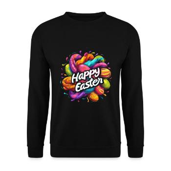 Frohe Ostern Bunte Eierjagd Osterkorb für Kinder - Unisex Pullover - Schwarz - Vorne - Alina (178cm) & Michal (187cm)