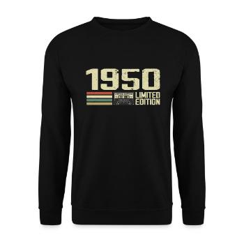 Born in 1950 - Vintage 1950 - 74th Birthday Retro - Unisex Sweatshirt - black - Front - Alina (178cm) & Michal (187cm)