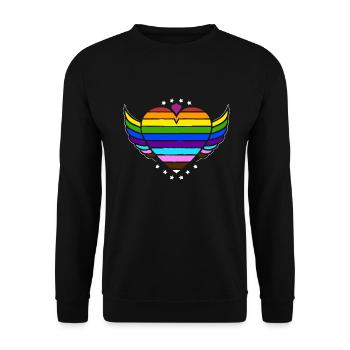 Rainbow Connection Embrace, Happy Pride - Unisex Pullover - Schwarz - Vorne - Alina (178cm) & Michal (187cm)