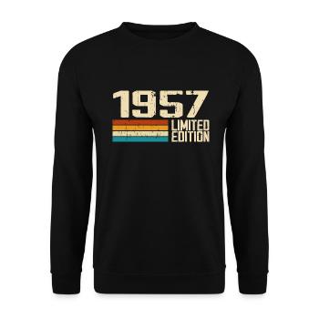 Jahrgang 1957 - Jahrgang 1957 Retro Geburtstag - Unisex Pullover - Schwarz - Vorne - Alina (178cm) & Michal (187cm)